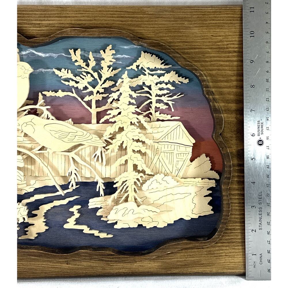 Layered Wood Shadow Box Wall Art Birds Barn Landscape 16x11” Vintage - Picture 5 of 6